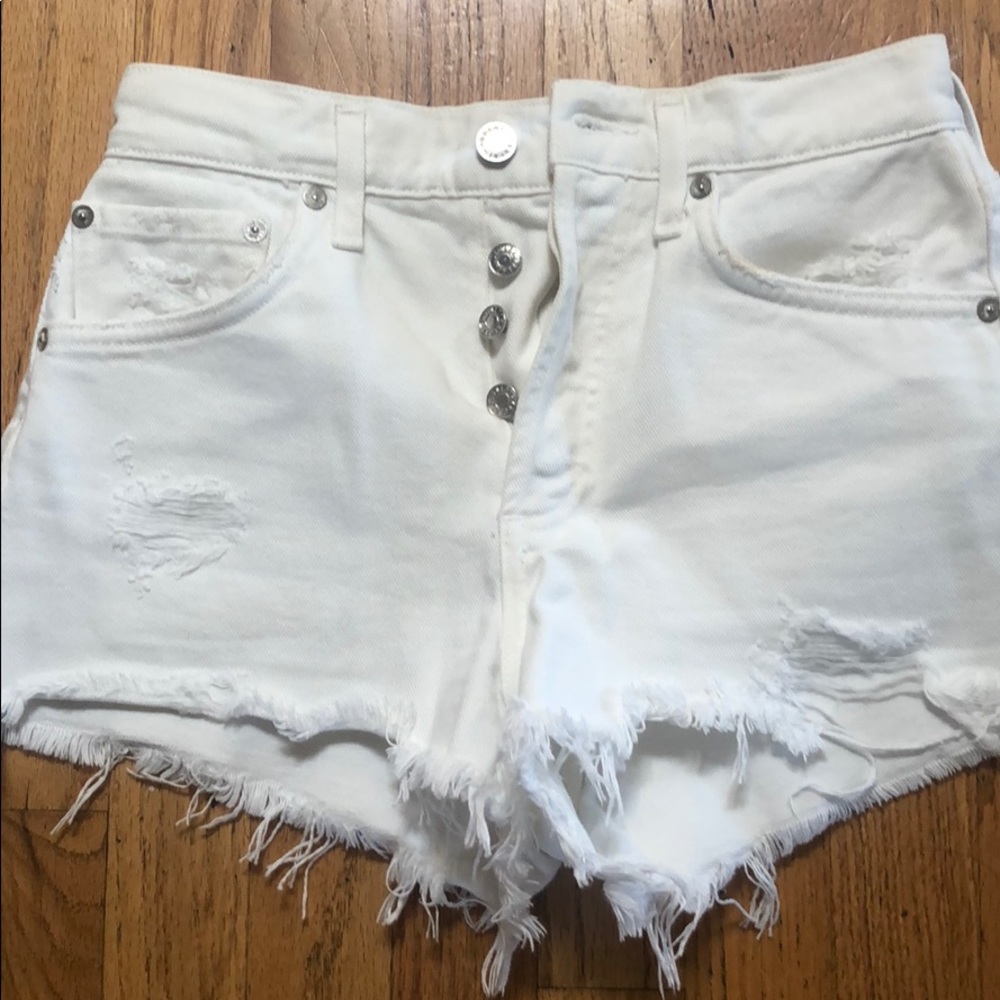 Agolde Parker distressed white denim cut offs
